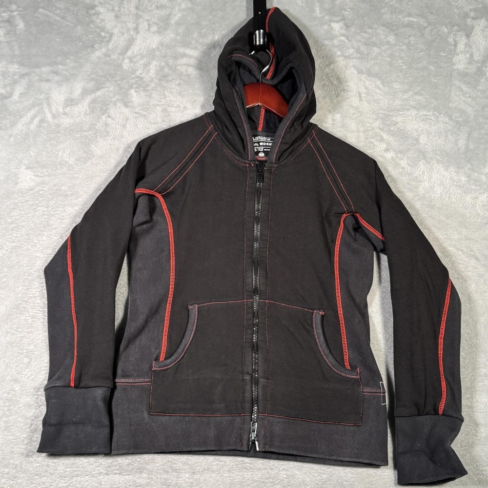 Dovetail Workwear Hoodie Womens XS Black‎ Red Full Zip Cotton Contrast Stitch